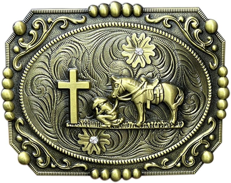 Seternaly Religion Cross Prayer and Horse Belt Buckle Western Cowboy Longhorn Belt Buckles for Men Women - Image 1